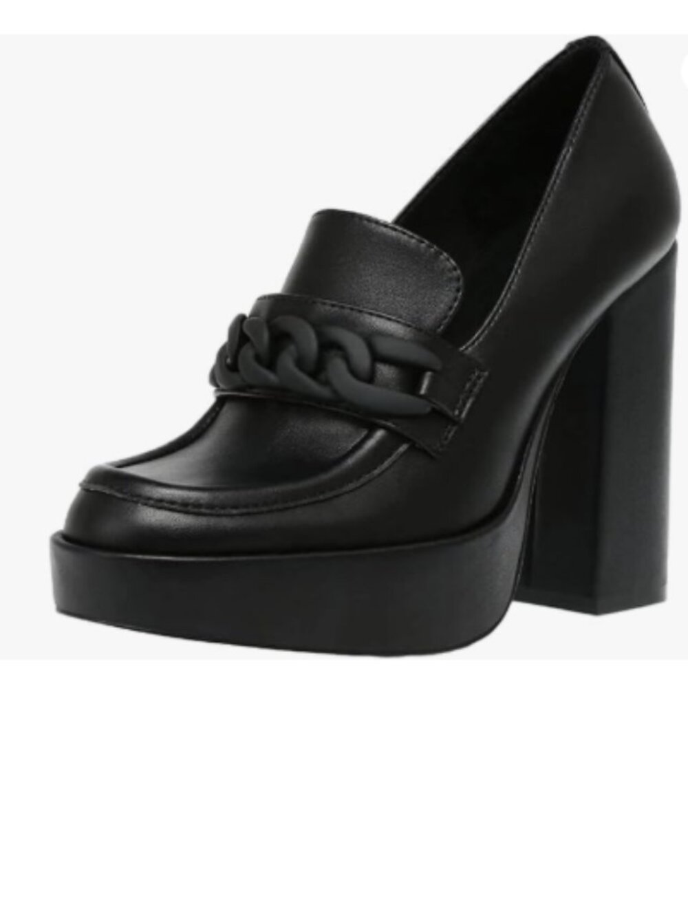 FOWT Black Platform Round Toe Pumps Chain Chunky High Heel Slip on Loafers